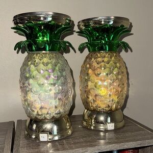 Pineapple Glass candle holders with Green and Gold Accents